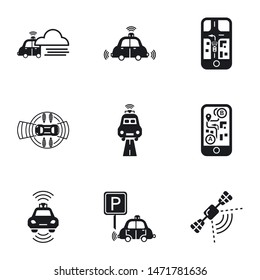 Modern driverless car icon set. Simple set of 9 modern driverless car vector icons for web design isolated on white background