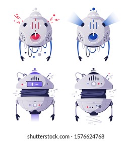 Modern drone assistant flat vector illustration. Cartoon robotic helper. AI machine. Futuristic cyborg. Tech and future.