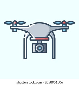 Drone moderno con un icono de color cámara. Colección de dispositivos electrónicos e iconos de gadgets. Ilustraciones de contorno con estilo vectorial en el fondo de la luz.