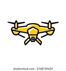 Modern drone with camera. Four propellers, aerial vehicle, remote controlled technology.