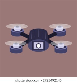 Modern Drone Quadcopter with Camera Illustration, Flat Style Graphic, transparent PNG cutout background