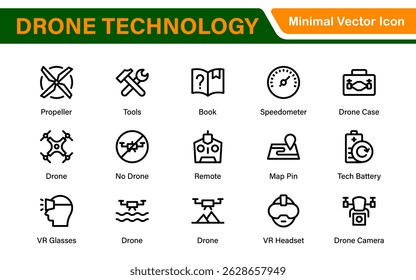 Modern Drone Technology Icons – Clean Outline, Line Art, and Vector Illustrations for Drones, UAVs, Aerial Robotics, and Digital Platforms