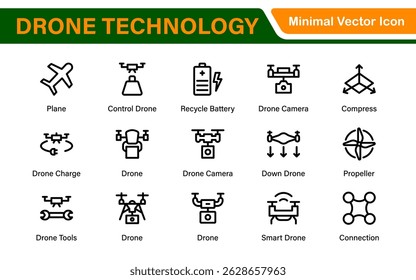 Symbole der modernen Drohnentechnologie - Clean Outline, Line Art und Vektorgrafiken für Drohnen, UAVs, Flugrobotik und digitale Plattformen