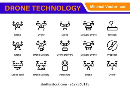 Modern Drone Technology Icons – Clean Outline, Line Art, and Vector Illustrations for Drones, UAVs, Aerial Robotics, and Digital Platforms