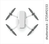 Modern Drone Vector Illustration Flying Quadcopter Device Top View, transparent PNG cutout background