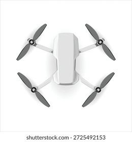 Modern Drone Vector Illustration Flying Quadcopter Device Top View, transparent PNG cutout background