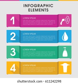 Modern drop infographic template. infographic design with drop icons includes soap, water drop, shower. can be used for presentation, diagram, annual report, web design. 