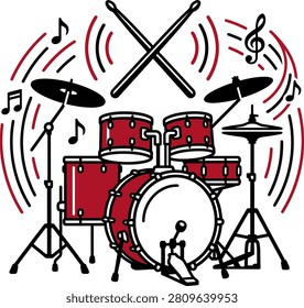 Modern Drum with Crossed Drumsticks vector illustration, clean editable design for logo, icon, mascot, sticker, branding and commercial graphic projects.