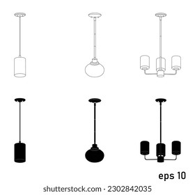 Modern Drum Lighting Chandelier vector icon, modern drum  3-light