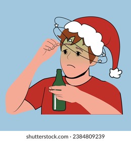 modern drunk with santa claus hat drunk christmas on isolated background