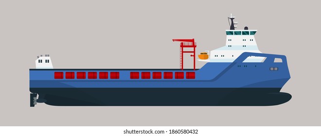 Barco moderno de carga seca aislado. Ilustración vectorial de estilo plano.