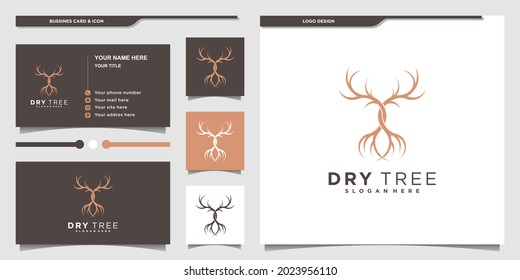 Modern dry tree logo design template and business card Premium vektor