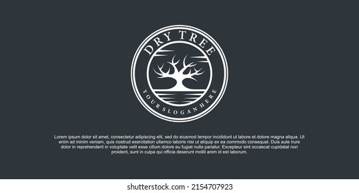 Modern dry tree logo design illustration in the circle shape Premium Vector