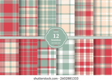 Modern Dusky Pink and Deep Cardinal Seamless Tartan Fabric Design Set of 12
