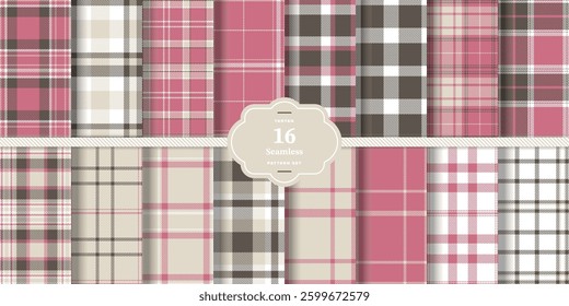 Modern Dusty Rose and Ebony Black Seamless Tartan Textile Design
