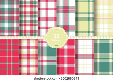 Modern Dusty Rose and Rich Saffron Seamless Tartan Fabric Design Set of 12