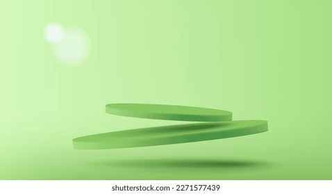 modernes dynamisches 3D-Podium, Platte, Zylinder in der Luft, grüne Farbe für die Demonstration der Produktpräsentationen. Eine Bühne zur Förderung und Feier von Veranstaltungen.