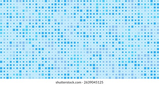Modern and dynamic abstract background. Random pattern of square dots in various shades of light blue and deep blue.