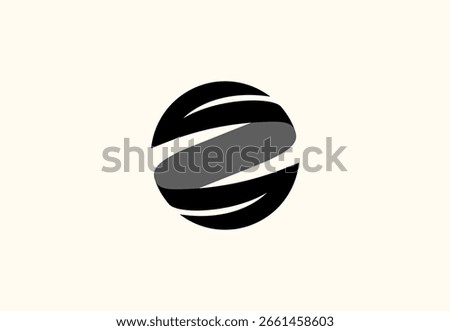 A modern and dynamic abstract logo featuring a sphere or globe with a central elongated element, suggesting motion and connectivity. 