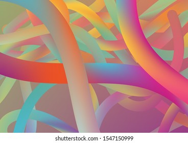 Modern Dynamic Background in Trendy Colors. Colorful Flow Liquid in Future Design Style. Wire Digital Pattern with Gradient Neon Cables. Minimal Abstract Curve Lines in Vibrant Color.