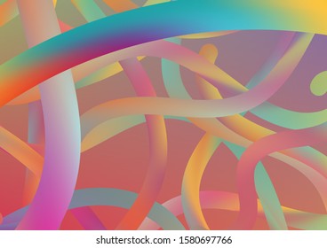 Modern Dynamic Background in Trendy Colors. Minimal Abstract Curve Lines in Vibrant Color. Wire Digital Pattern with Gradient Neon Cables. Colorful Flow Liquid in Future Design Style.