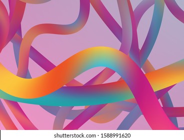 Modern Dynamic Background in Trendy Colors. Wire Digital Pattern with Gradient Neon Cables. Minimal Abstract Curve Lines in Vibrant Color. Colorful Flow Liquid in Future Design Style.