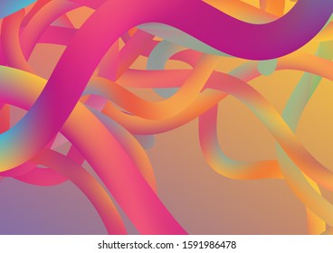 Modern Dynamic Background in Trendy Colors. Minimal Abstract Curve Lines in Vibrant Color. Wire Digital Pattern with Gradient Neon Cables. Colorful Flow Liquid in Future Design Style.