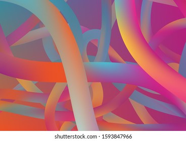 Modern Dynamic Background in Trendy Colors. Wire Digital Pattern with Gradient Neon Cables. Minimal Abstract Curve Lines in Vibrant Color. Colorful Flow Liquid in Future Design Style.