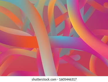 Modern Dynamic Background in Trendy Colors. Minimal Abstract Curve Lines in Vibrant Color. Colorful Flow Liquid in Future Design Style. Wire Digital Pattern with Gradient Neon Cables.