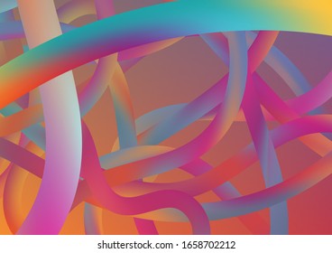 Modern Dynamic Background in Trendy Colors. Minimal Abstract Curve Lines in Vibrant Color. Wire Digital Pattern with Gradient Neon Cables. Colorful Flow Liquid in Future Design Style.