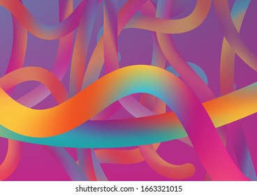 Modern Dynamic Background in Trendy Colors. Wire Digital Pattern with Gradient Neon Cables. Minimal Abstract Curve Lines in Vibrant Color. Colorful Flow Liquid in Future Design Style.