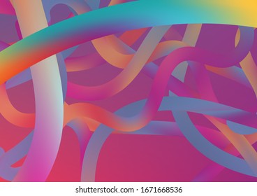 Modern Dynamic Background in Trendy Colors. Colorful Flow Liquid in Future Design Style. Wire Digital Pattern with Gradient Neon Cables. Minimal Abstract Curve Lines in Vibrant Color.