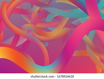 Modern Dynamic Background in Trendy Colors. Colorful Flow Liquid in Future Design Style. Wire Digital Pattern with Gradient Neon Cables. Minimal Abstract Curve Lines in Vibrant Color.