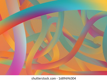 Modern Dynamic Background in Trendy Colors. Minimal Abstract Curve Lines in Vibrant Color. Wire Digital Pattern with Gradient Neon Cables. Colorful Flow Liquid in Future Design Style.
