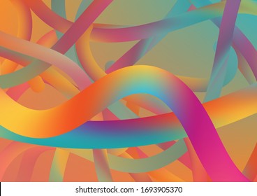  Fondo dinámico moderno en colores de moda. Flujo colorido líquido en estilo de diseño futuro. Patrón digital de cable con cables de neón degradado.Líneas de curva abstractas mínimas en color vibrante.