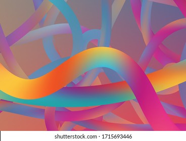 Modern Dynamic Background in Trendy Colors. Colorful Flow Liquid in Future Design Style. Wire Digital Pattern with Gradient Neon Cables. Minimal Abstract Curve Lines in Vibrant Color.