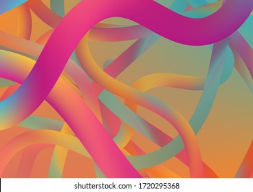 Modern Dynamic Background in Trendy Colors. Minimal Abstract Curve Lines in Vibrant Color. Wire Digital Pattern with Gradient Neon Cables. Colorful Flow Liquid in Future Design Style.