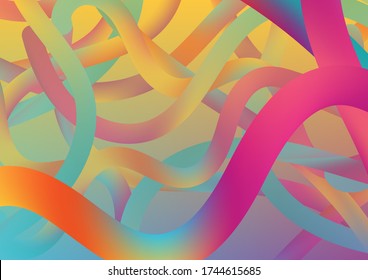 Fondo dinámico moderno en colores de moda. Patrón digital por cable con cables de neón degradados. Flujo colorido líquido en estilo de diseño futuro. Líneas de curva abstractas mínimas en color vibrante.