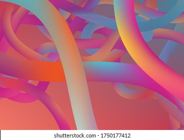Modern Dynamic Background in Trendy Colors. Wire Digital Pattern with Gradient Neon Cables. Colorful Flow Liquid in Future Design Style. Minimal Abstract Curve Lines in Vibrant Color.