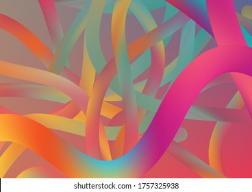 Modern Dynamic Background in Trendy Colors. Minimal Abstract Curve Lines in Vibrant Color. Wire Digital Pattern with Gradient Neon Cables. Colorful Flow Liquid in Future Design Style.