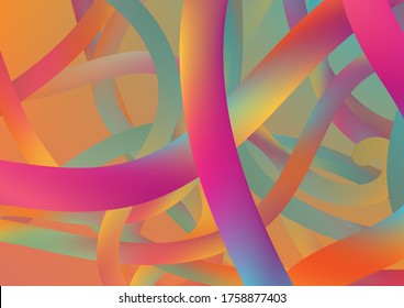 Modern Dynamic Background in Trendy Colors. Minimal Abstract Curve Lines in Vibrant Color. Wire Digital Pattern with Gradient Neon Cables. Colorful Flow Liquid in Future Design Style.