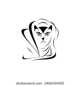 Modern Dynamic Cartoon Cat Animal handwritten silhouette icon, vector illustration on white background