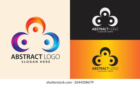 Moderno dinâmico colorido estilo 3D tecnologia inspirado logotipo abstrato feito de crescente vibrante como formas com pontos centrais . Ideal para atividades criativas, de mídia, marca de tecnologia, start-ups, aplicativos e foco na comunidade
