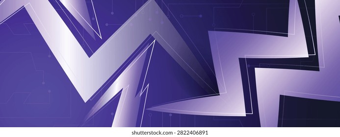 Modern Dynamic Dark Puple Gaming Web Banner Template, Creative Cyber Tech Geometry Illustration Layout