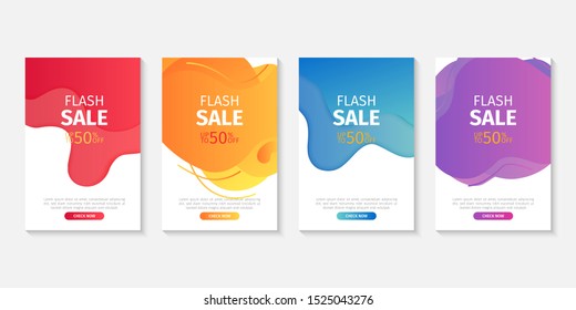 Modern dynamic fluid mobile for sale website banner. Sale banner template design, Flash sale special offer set. Vector Illustration