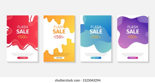Modern dynamic fluid mobile for sale website banner. Sale banner template design, Flash sale special offer set. Vector Illustration