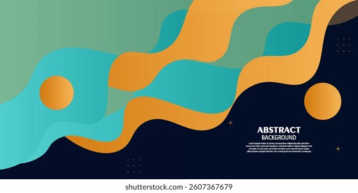 Modern dynamic geometric green and orange wave textured background design in 3D style with dark colors. EPS10 vector