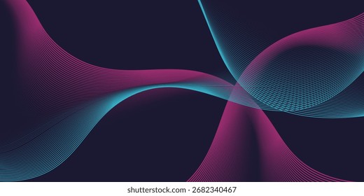 Líneas dinámicas modernas sobre fondo oscuro. Líneas de onda fluidas rojas y azules modernas Diseño moderno abstracto simple