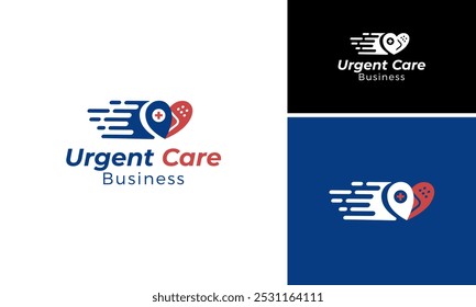 Modern and dynamic logo design featuring healthcare symbols with heart and cross. Ideal for urgent care, medical services, or healthcare business. High-quality vector template for branding.