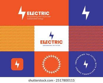 Logotipo moderno e dinâmico para uma empresa elétrica, emparelhado com um guia de marca profissional. Perfeito para empresas relacionadas a energia, energia ou tecnologia, garantindo consistência em todos os materiais de marca